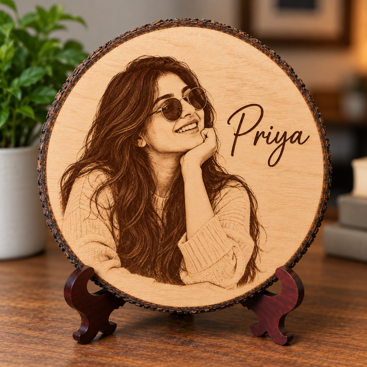Personalized Wooden Photo Slice with Engraving For Decor