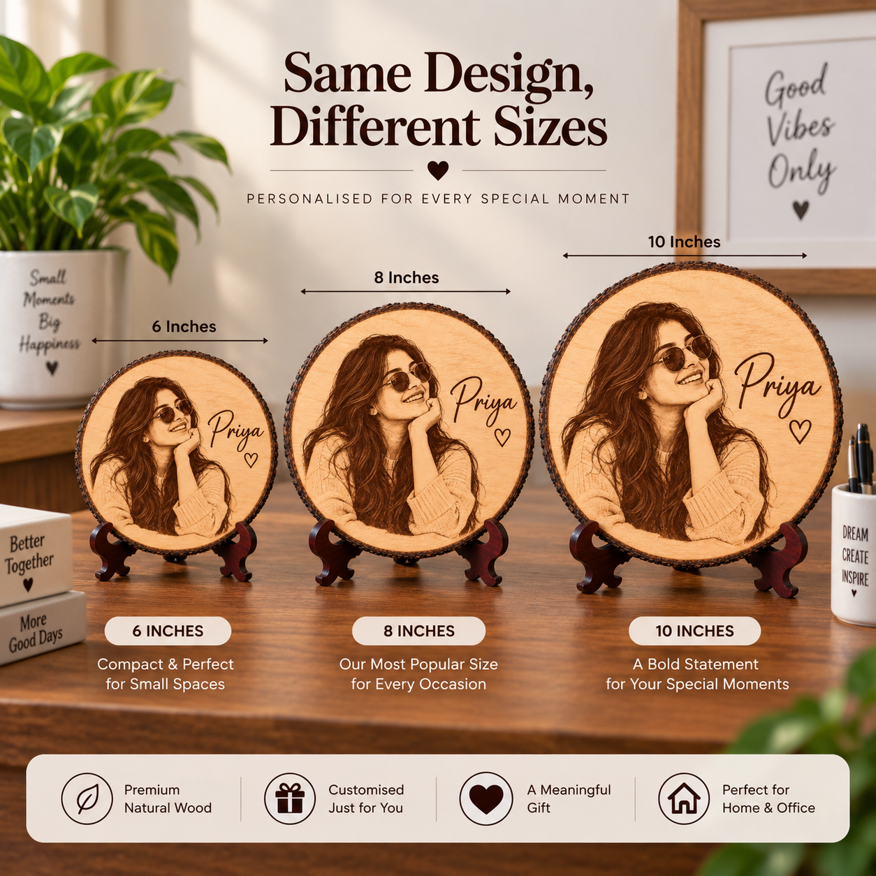 Personalized Wooden Photo Slice with Engraving For Decor