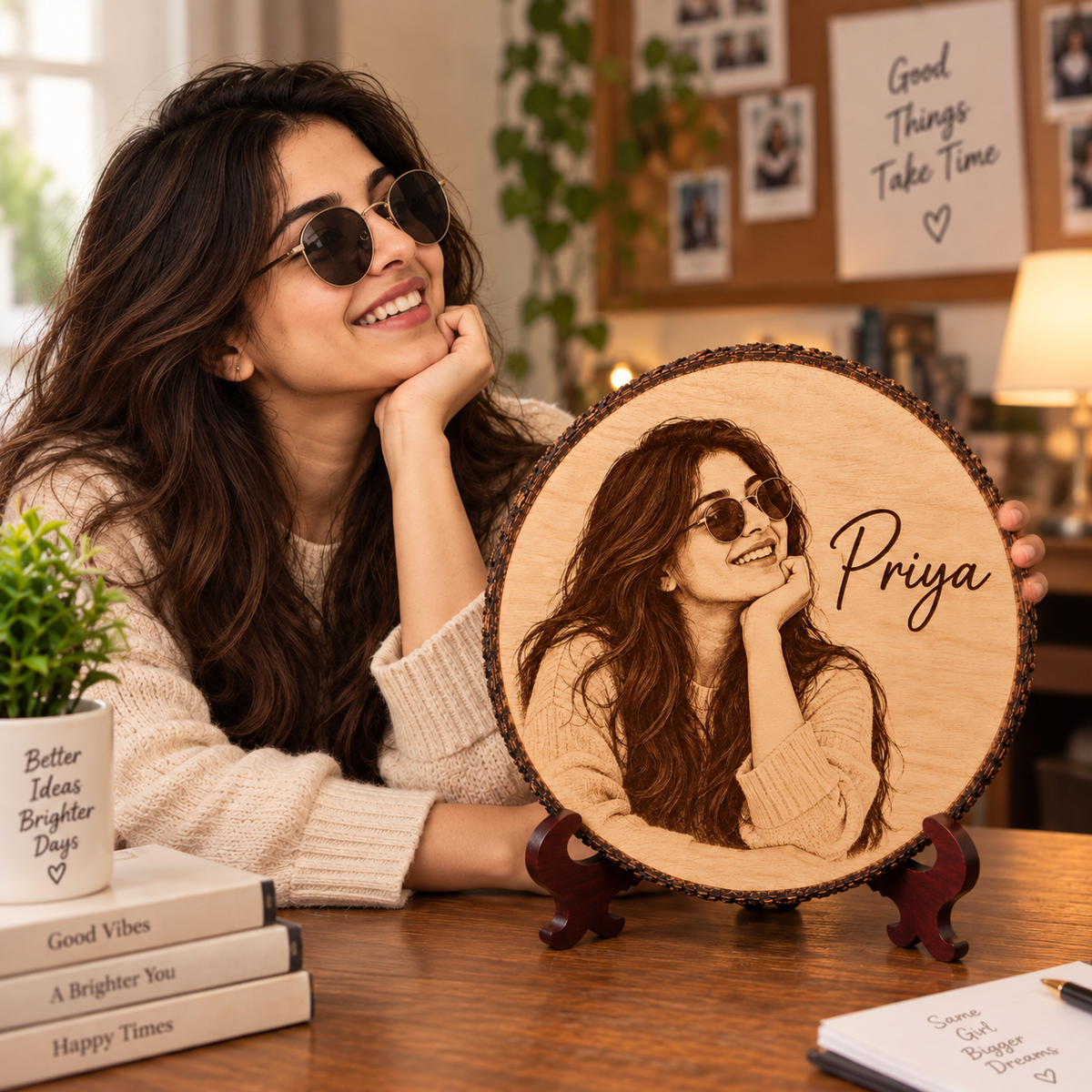 Personalized Wooden Photo Slice with Engraving For Decor