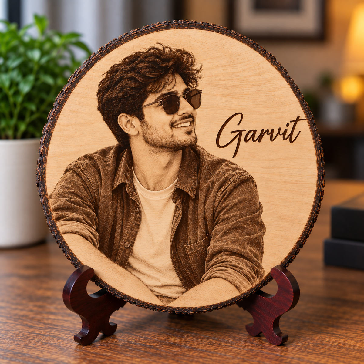 Personalized Wooden Photo Slice with Engraving For Decor