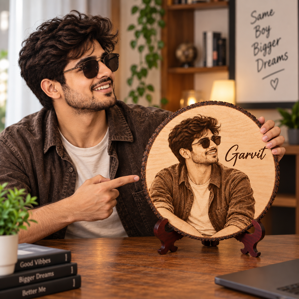 Personalized Wooden Photo Slice with Engraving For Decor