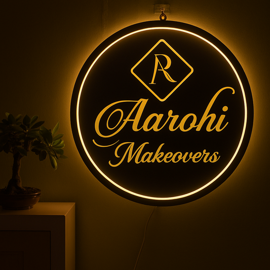 Black Name Plate with Neon on boundary For Business