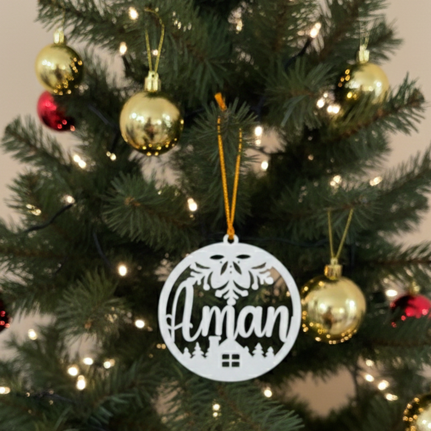 White Acrylic Personalized Christmas Ornament With Name