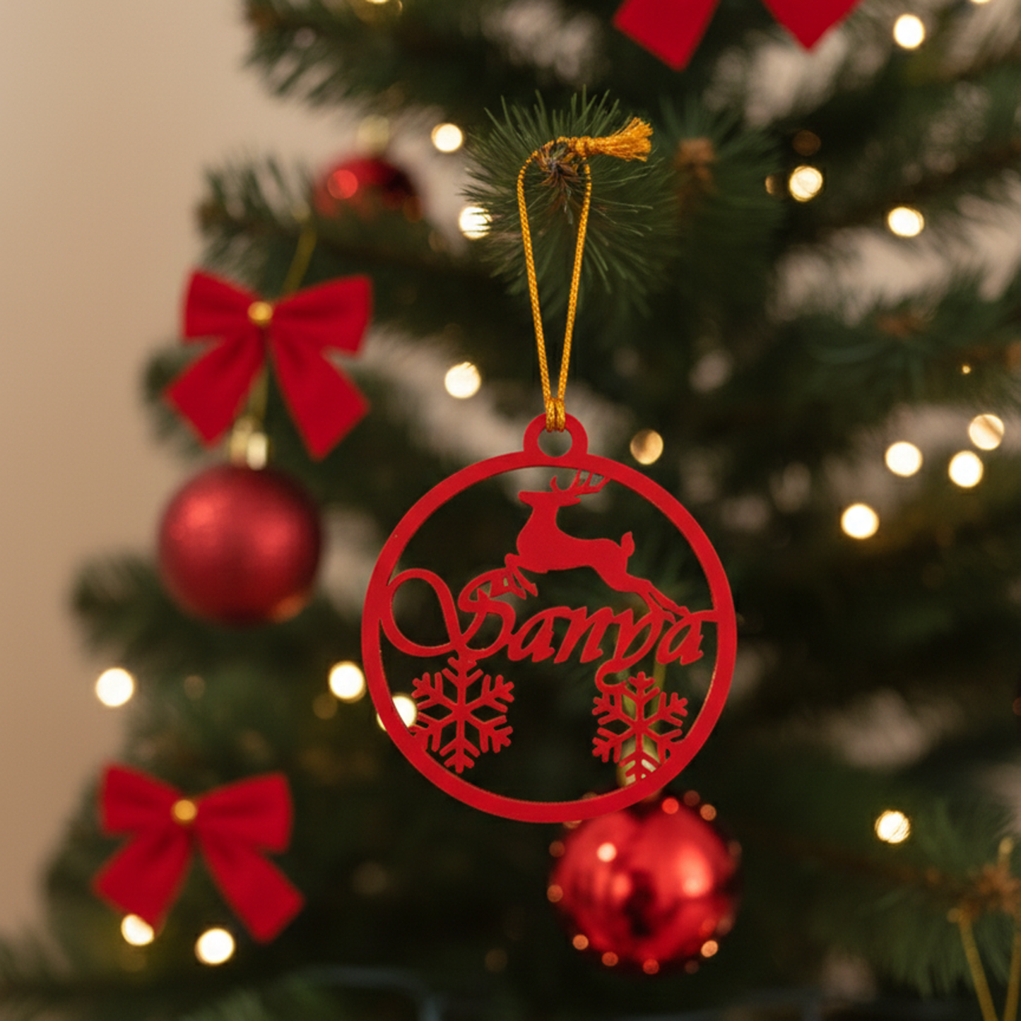 Reindeer Red Acrylic Personalized Christmas Ornament