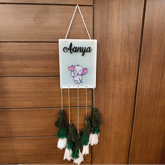 Baby Elephant Theme Name Plate with Tassle