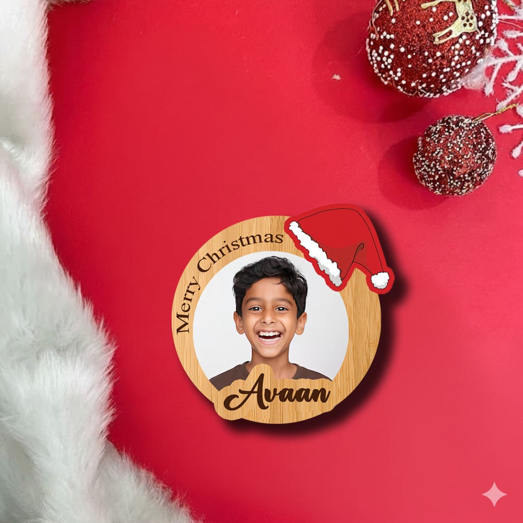 Christmas Magnet With Personalized Picture And Name