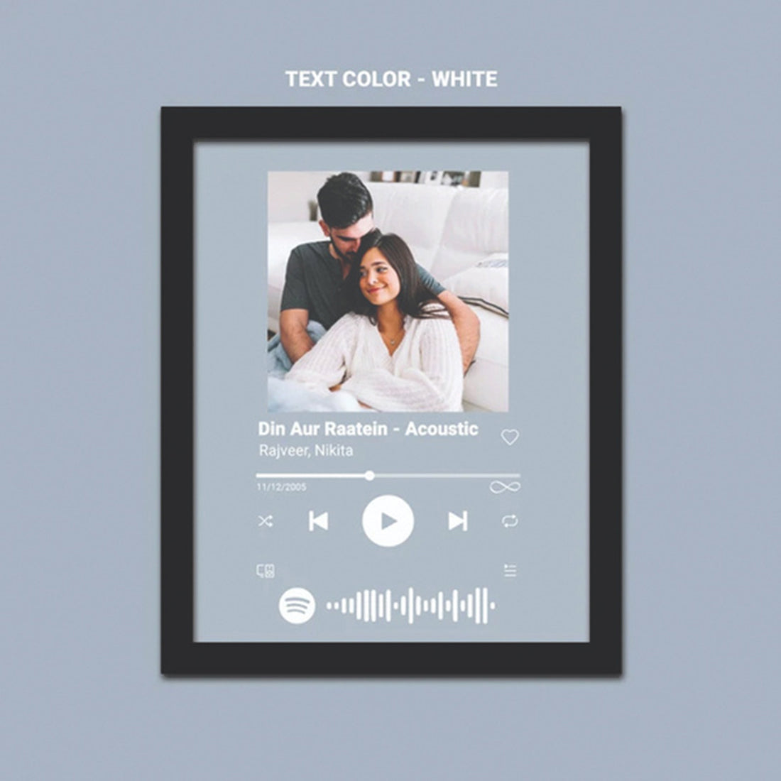 Personalised Spotify Acrylic Music Plaque With Frame ( White text)